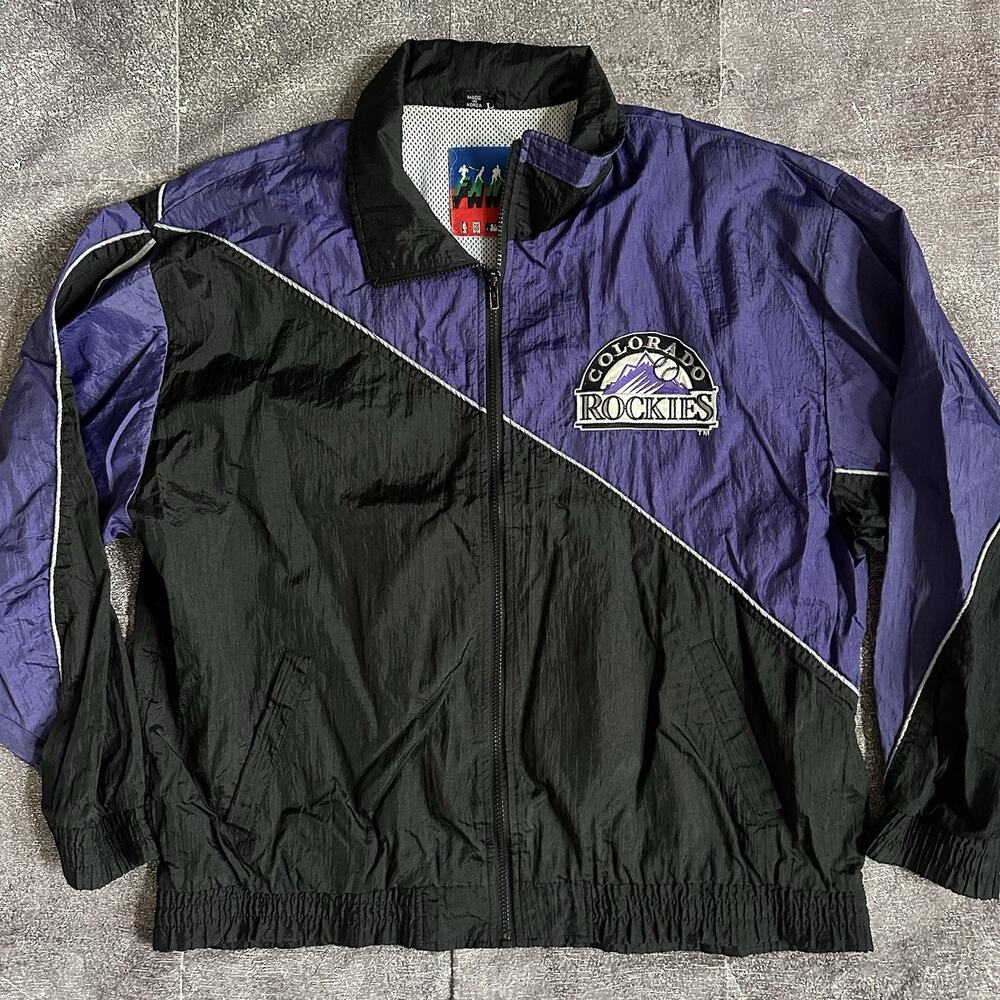 Men's Vintage 90's FANS Colorado Rockies Purple Black Windbreaker Jacket Sz L